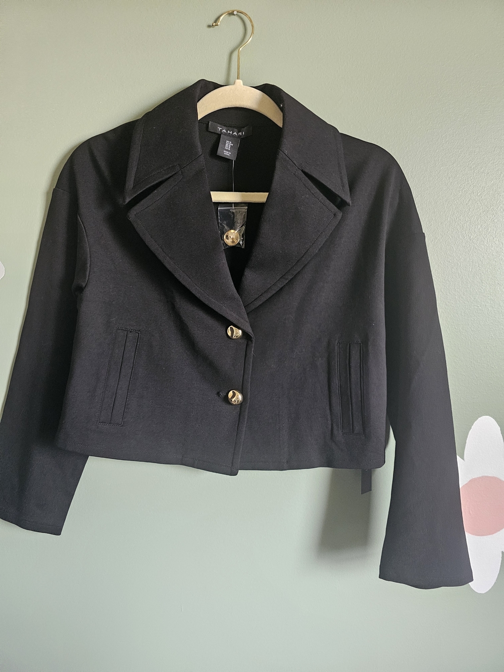 Tahari Black Cropped Blazer with Gold Buttons
